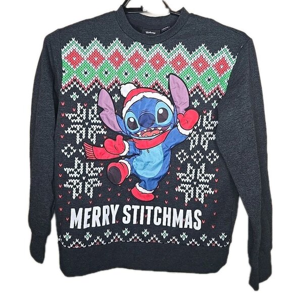 MERRY STITCHMAS Size Small Disney Stitch Crewneck Fleece Sweatshirt Ugly Sweater - Picture 1 of 8